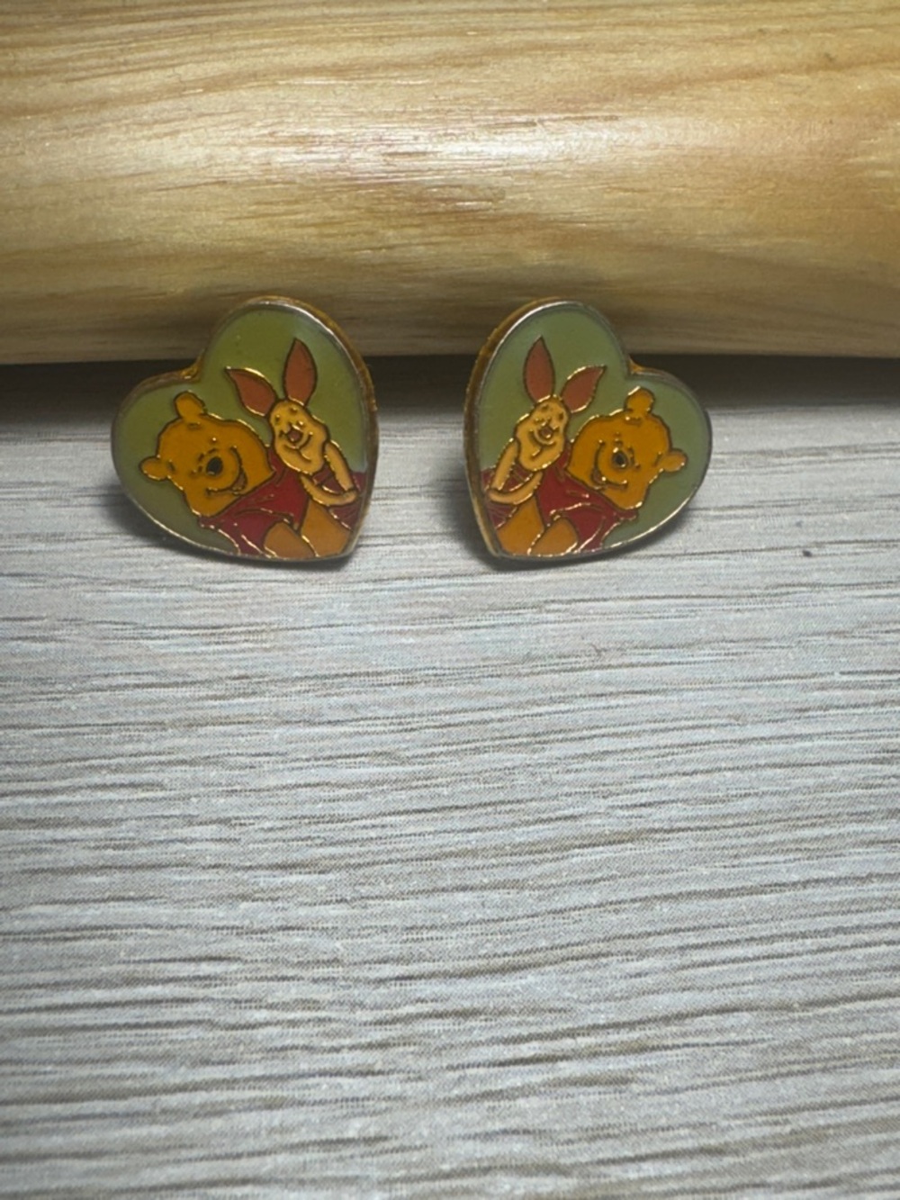 Vintage Winnie the Pooh & Piglet Heart Enamel Stud Earrings